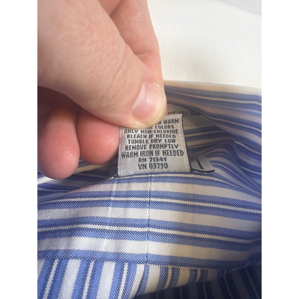 LL Bean Mens Striped Button Down Shirt Blue White Wrinkle Resistant 17.5 35 - Picture 5 of 7